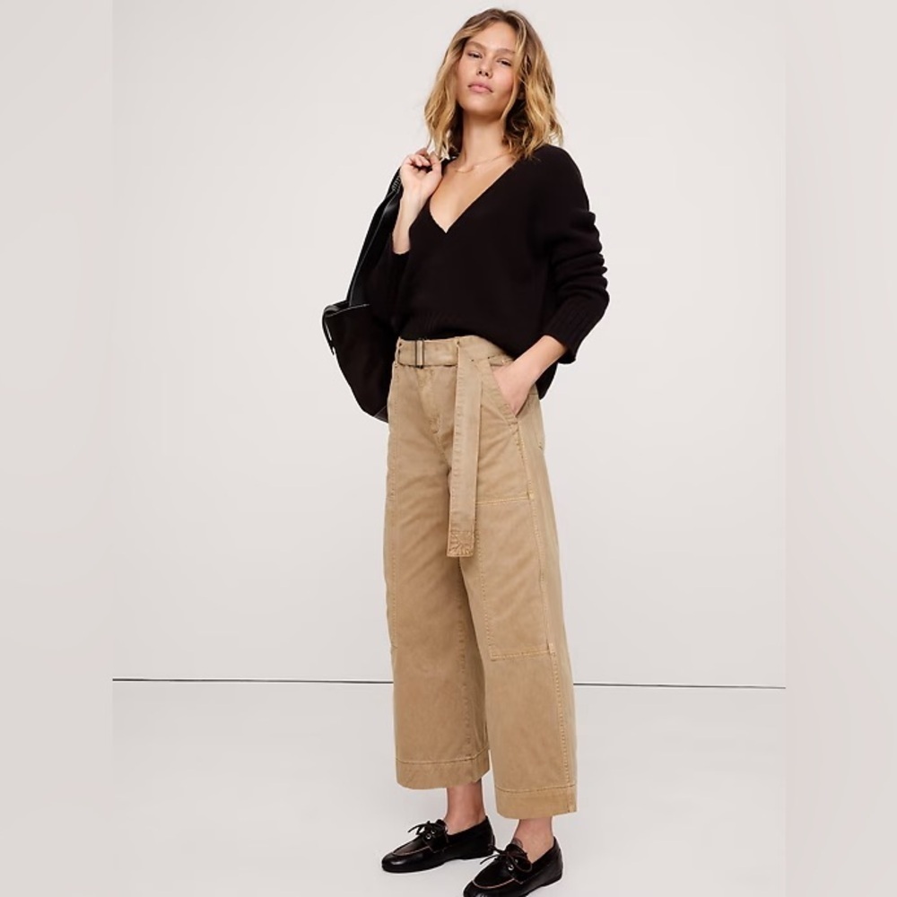 NEW! Banana Republic High-Rise Wide-Leg Utility Crop Pant - Size 12 LONG 🖥️3️⃣
